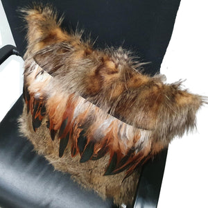 Cushion Cover Manu (Golden-Brown) with Brown Rooster Feathers