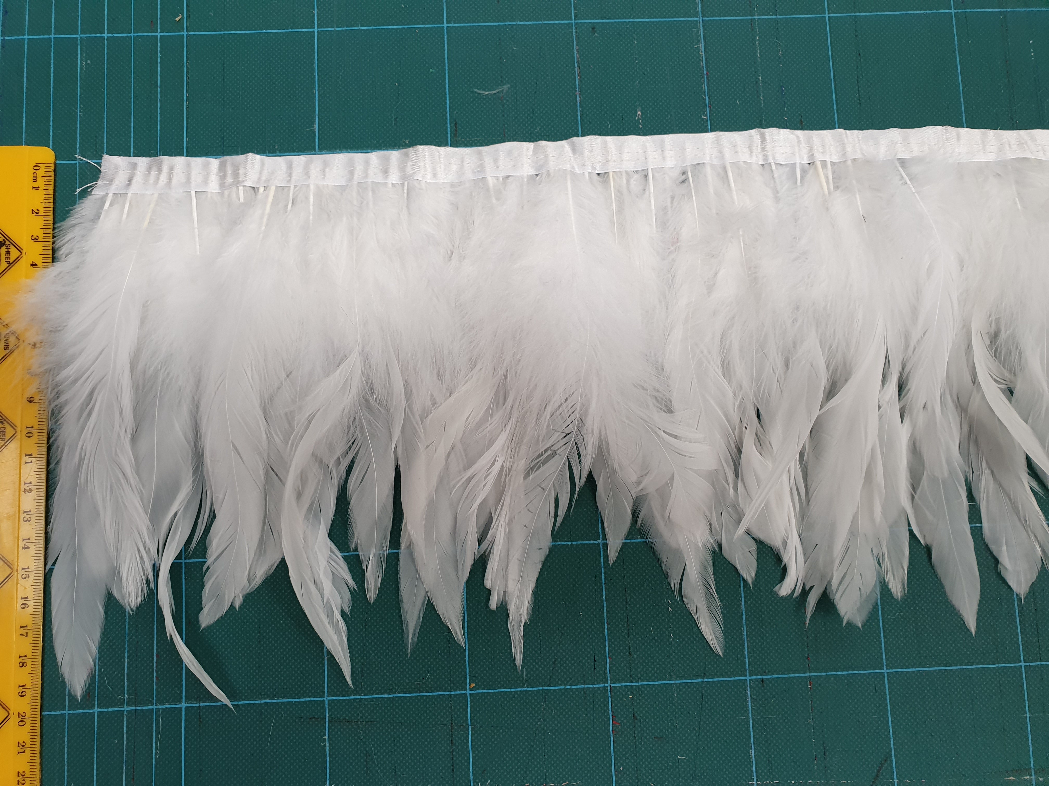 Pure White Rooster Feathers Sewn on Band
