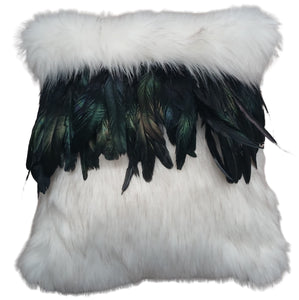 Cushion Cover Aoraki (White) Dark Green Feathers