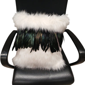 Cushion Cover Aoraki (White) Dark Green Feathers