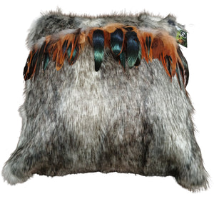 Cushion Cover Kahurangi (Grey & White) with Brown Rooster Feathers
