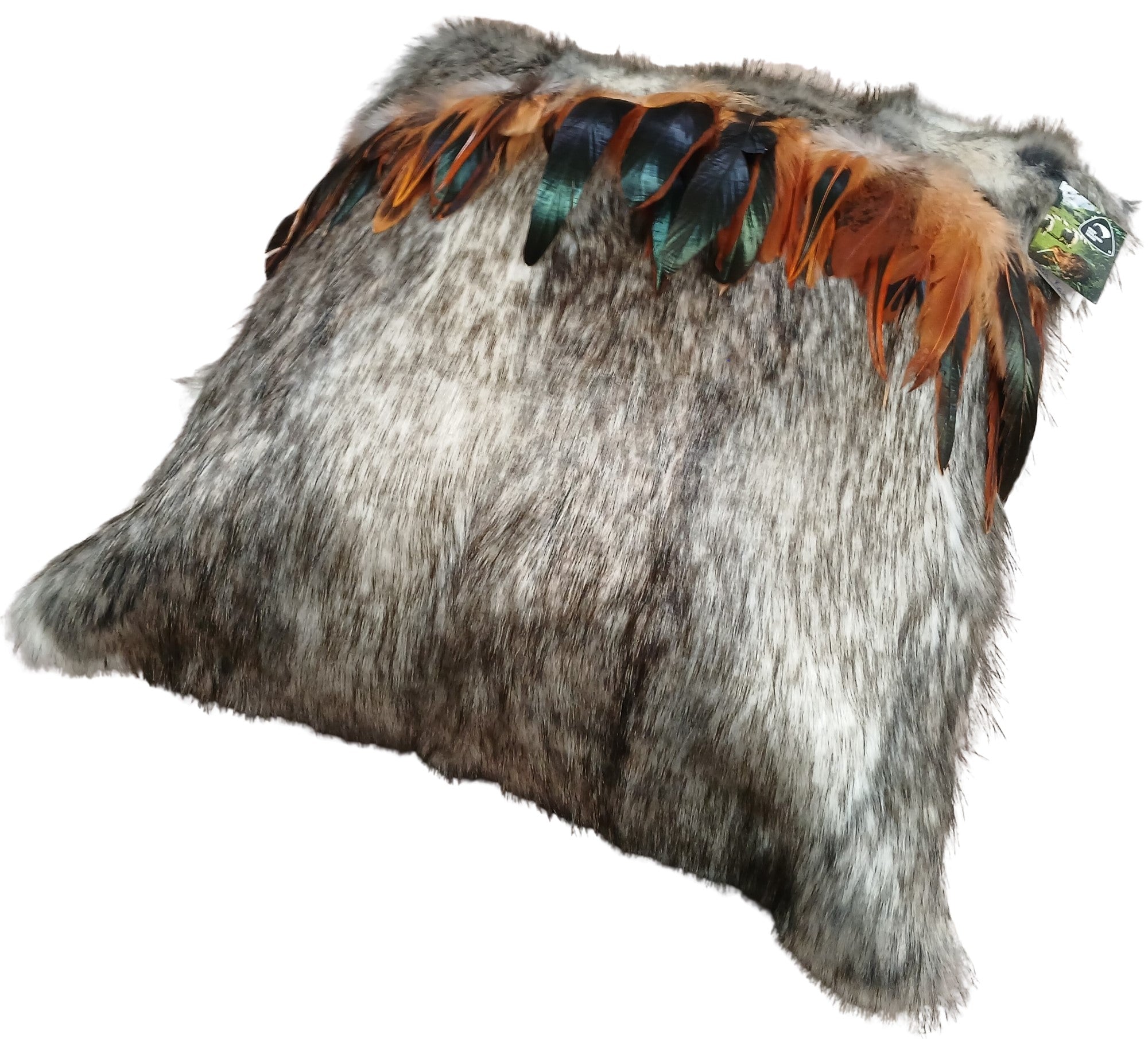 Cushion Cover Kahurangi (Grey & White) with Brown Rooster Feathers