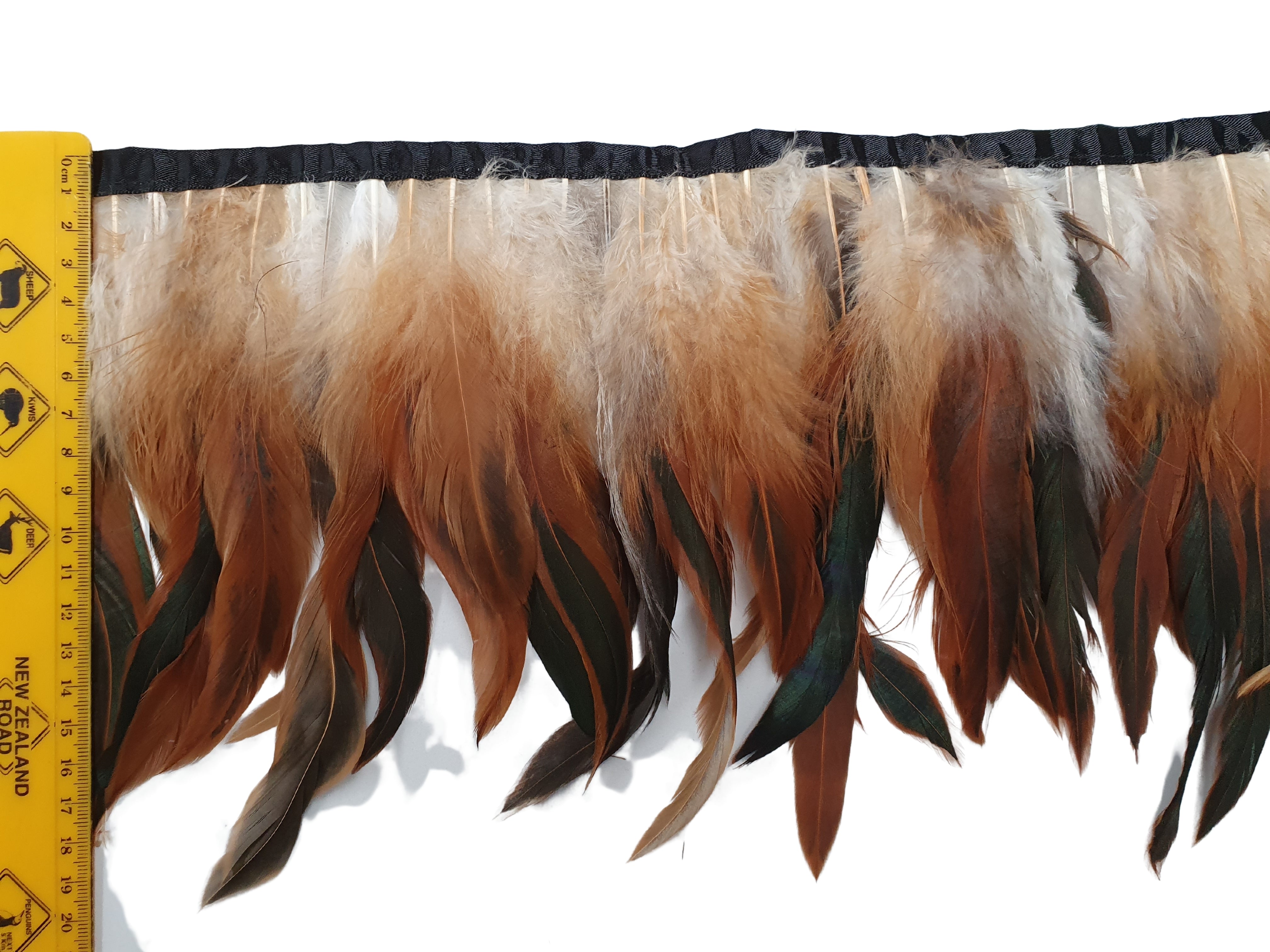 Long Brown Rooster Feathers sewn on Band