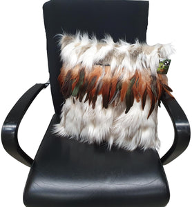 Cushion Cover Hukapapa (White/Brown) with Brown Rooster Feathers