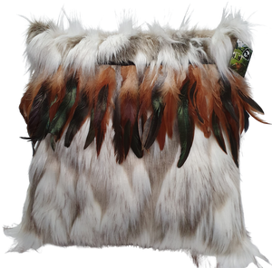 Cushion Cover Hukapapa (White/Brown) with Brown Rooster Feathers