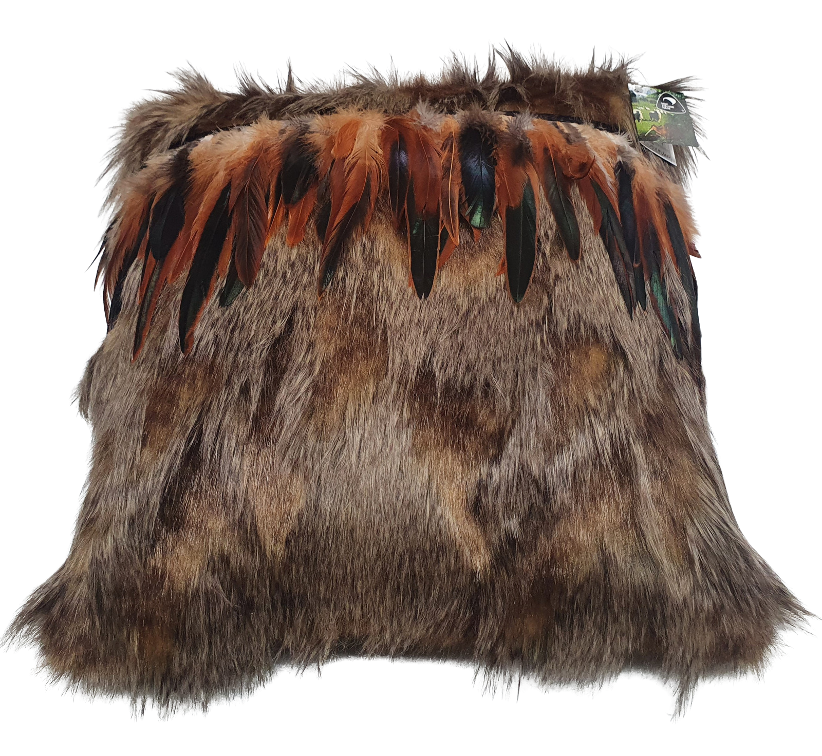 Cushion Cover Manu (Golden-Brown) with Brown Rooster Feathers