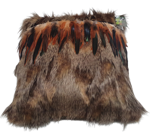 Cushion Cover Manu (Golden-Brown) with Brown Rooster Feathers
