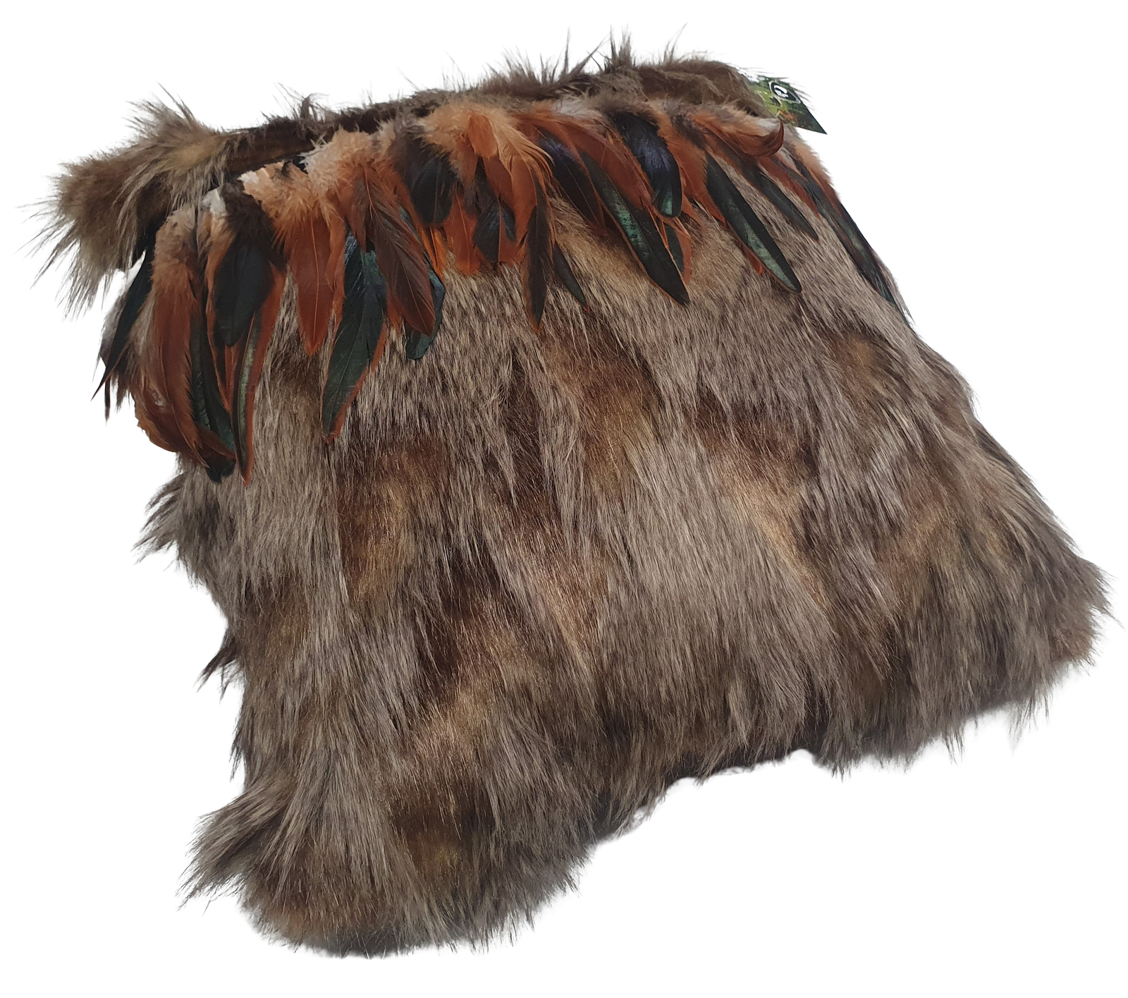 Cushion Cover Manu (Golden-Brown) with Brown Rooster Feathers