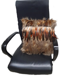 Cushion Cover Manu (Golden-Brown) with Brown Rooster Feathers