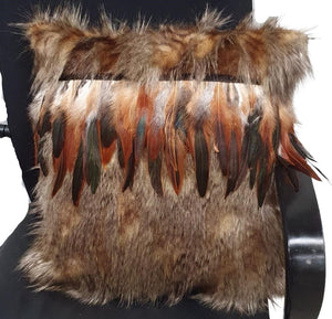 Cushion Cover Manu (Golden-Brown) with Brown Rooster Feathers