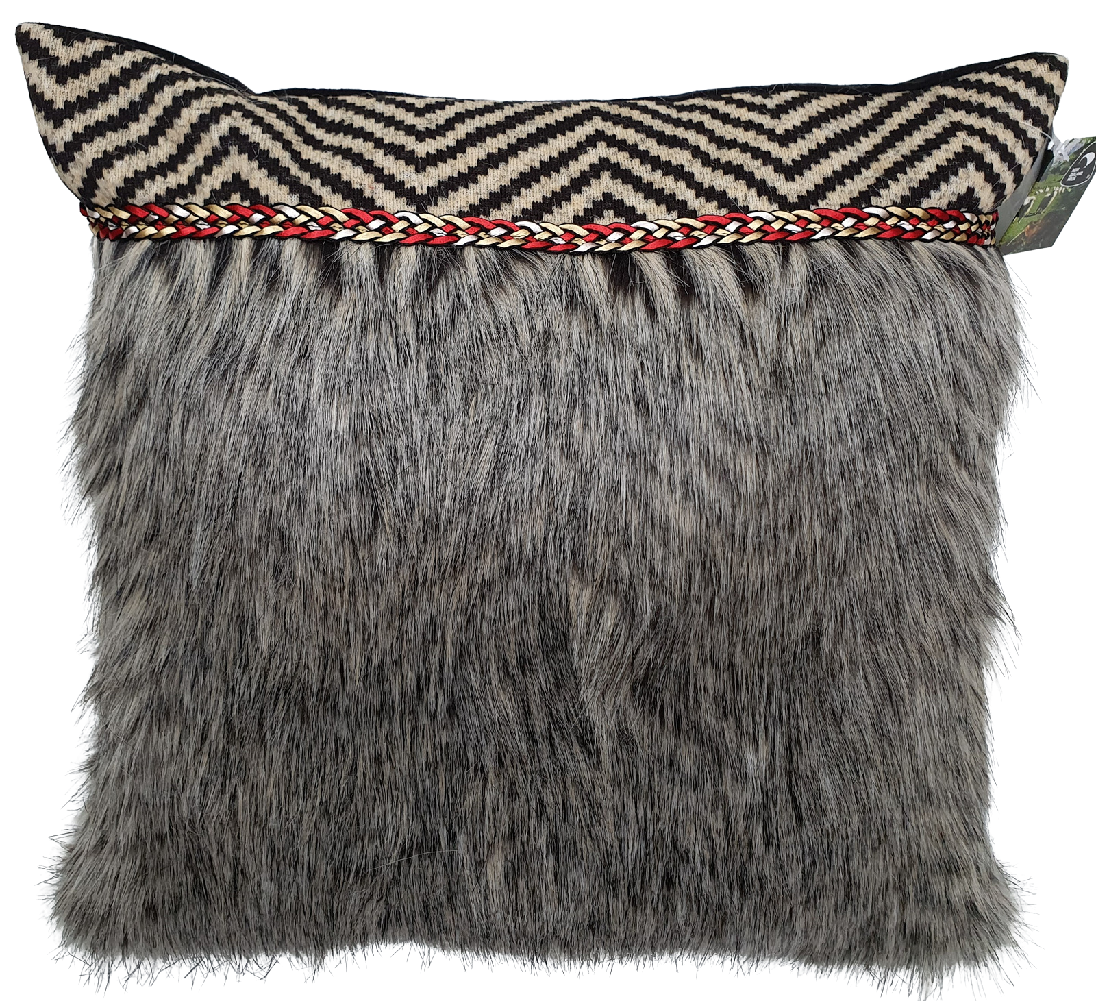 Grey Cushion Cover with ZigZag & Braid
