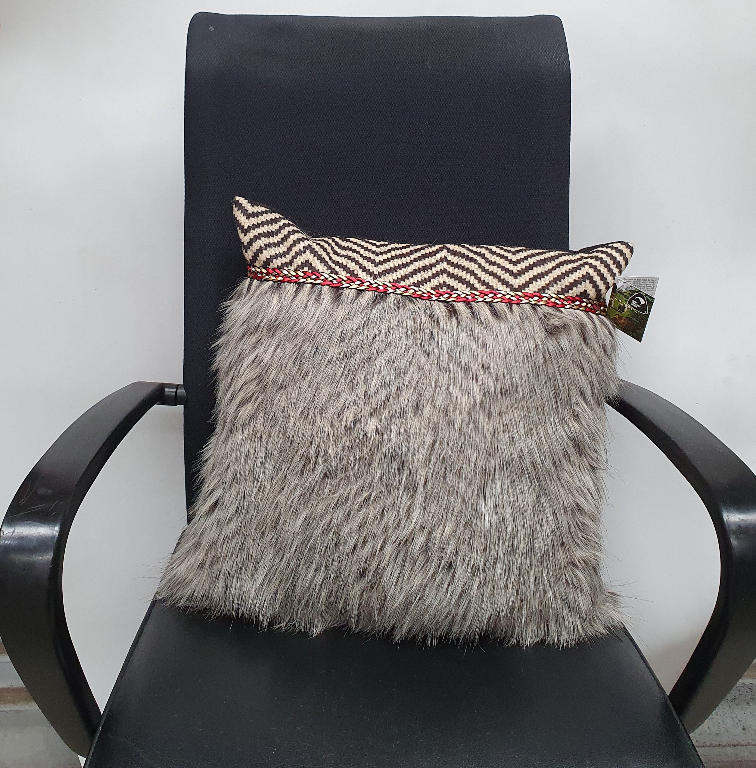 Grey Cushion Cover with ZigZag & Braid