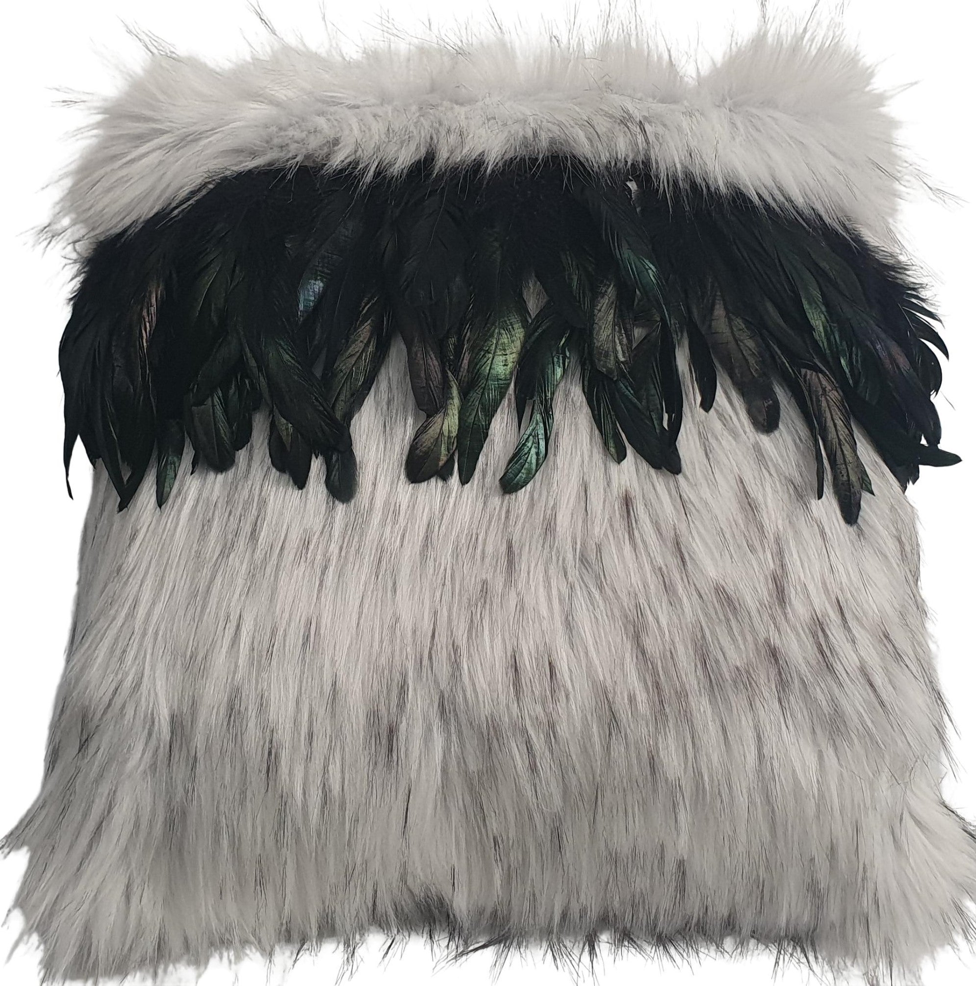Cushion Cover Maunga (White/Grey) Dark Green Feathers