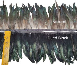 Long Green Rooster Feathers sewn on Band (Natural or Dyed Black)
