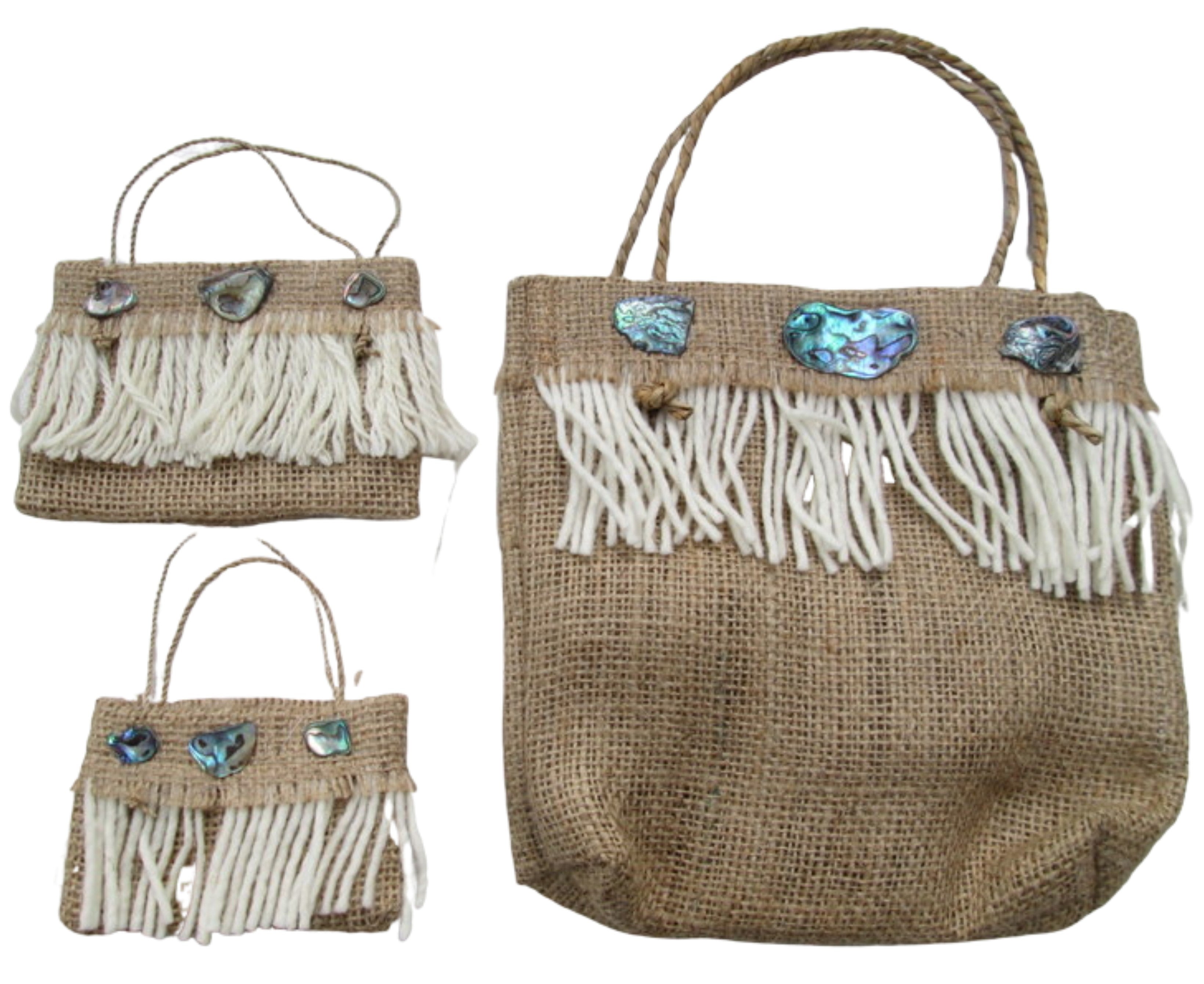 Hessian Kete with Wool and Paua