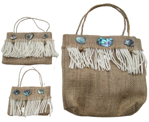 Hessian Kete with Wool and Paua