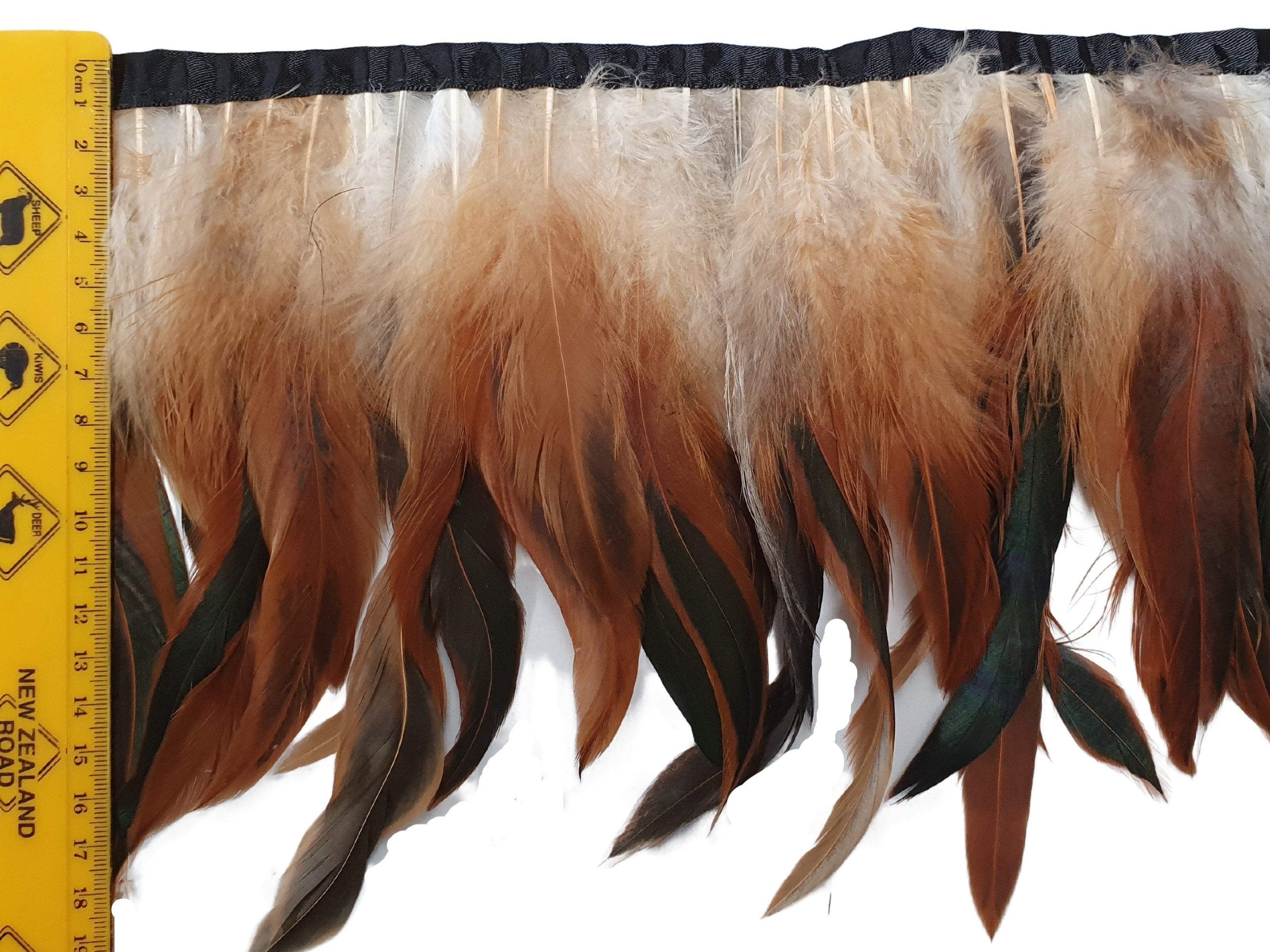 Long Brown Rooster Feathers sewn on Band
