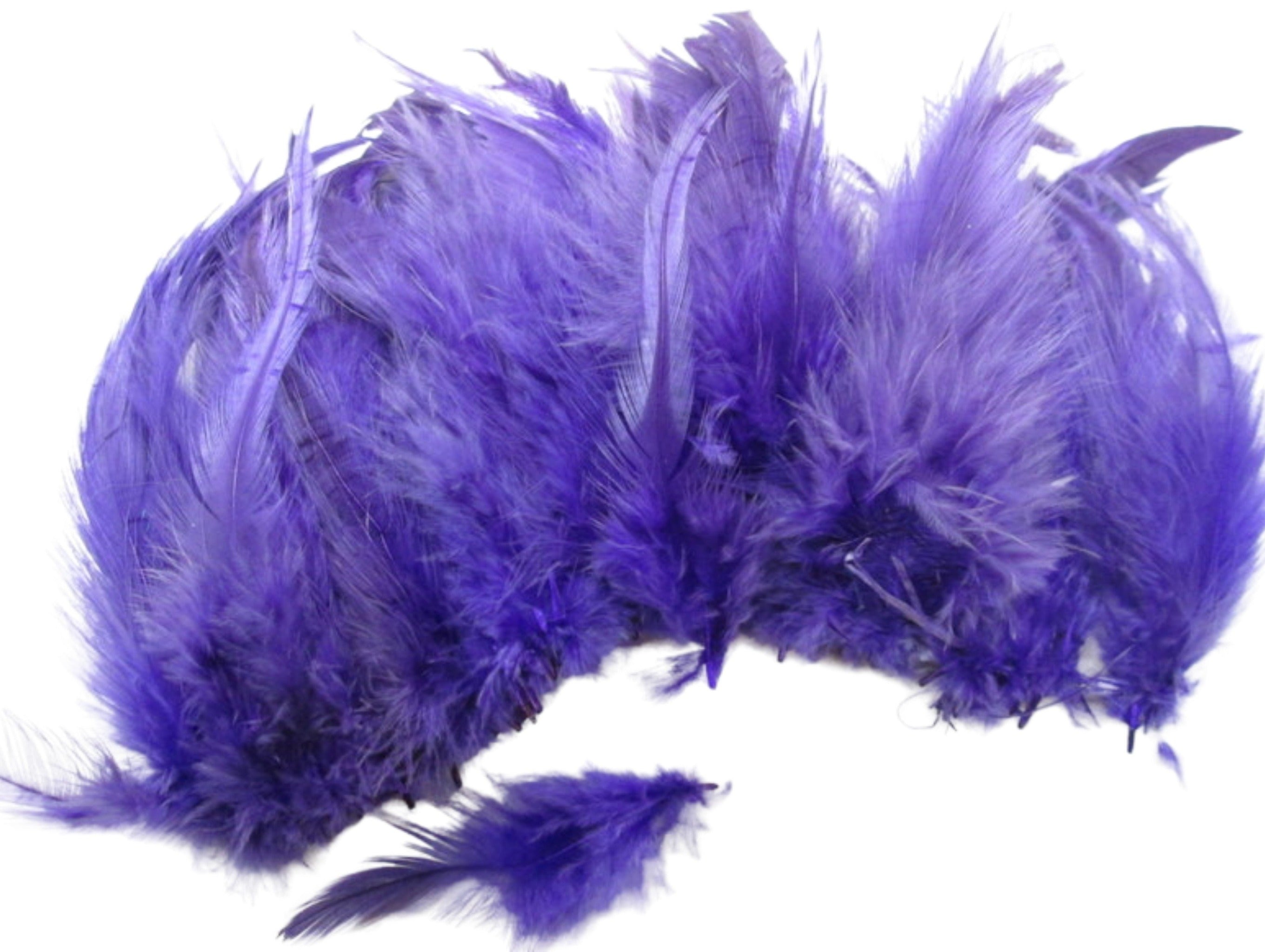Purple rooster feathers, Strung