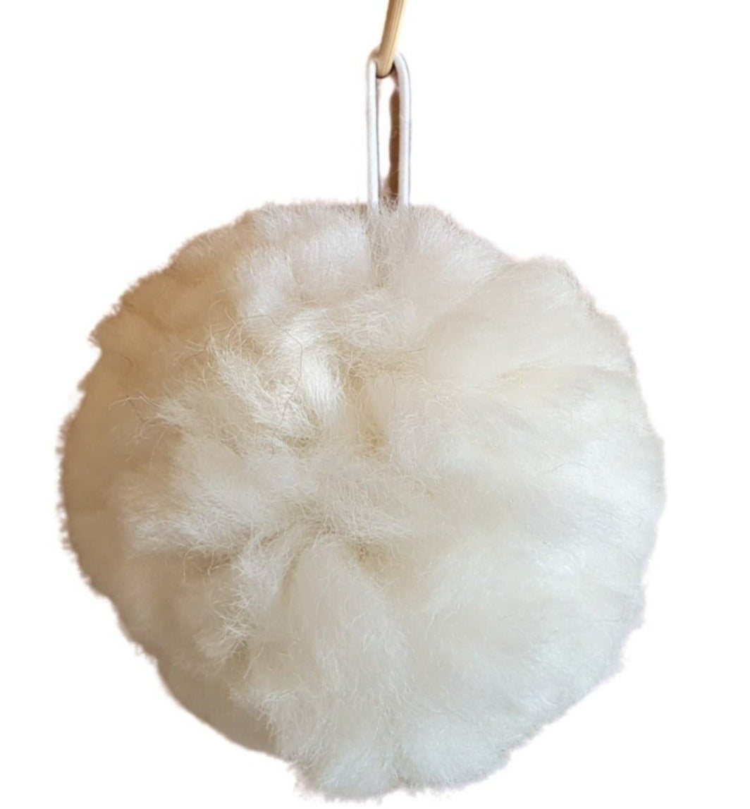 rear view of sheep toy pompom made from wool